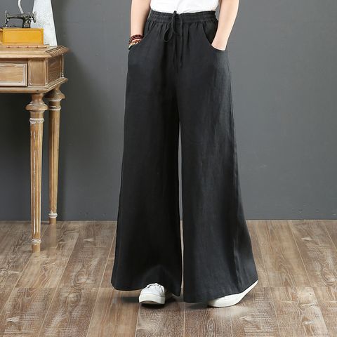Women's Daily Casual Retro Solid Color Full Length Patchwork Casual Pants