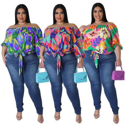 Sweet Flower 4-way Stretch Fabric Spandex Polyester Printing Blouse