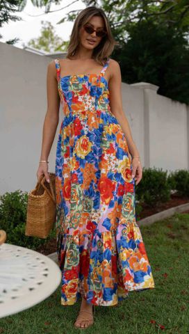 Women's Tiered Skirt Vacation Collarless Printing Sleeveless Oil Painting Maxi Long Dress Holiday