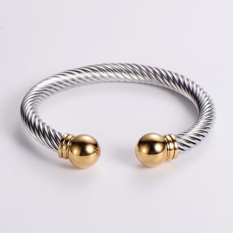304 Stainless Steel 18K Gold Plated Hip-Hop Inlay Geometric Acrylic Pearl Bangle