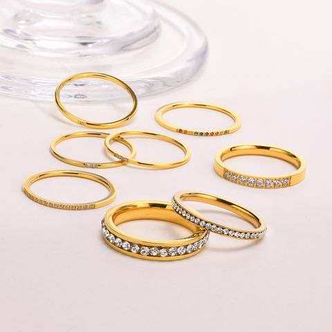 304 Stainless Steel Simple Style Inlay Circle Zircon Rings