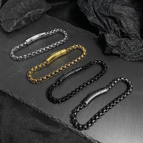 Hip-hop Solid Color Titanium Steel Inlaid Gold Unisex Bracelets