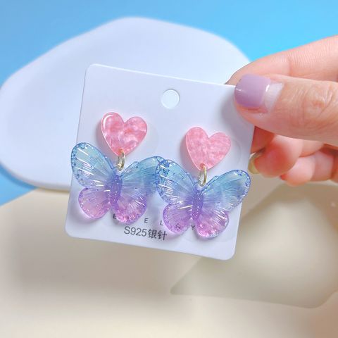 Wholesale Jewelry 1 Pair Sweet Heart Shape Butterfly Arylic Drop Earrings