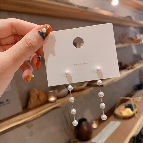 Wholesale Jewelry 1 Pair Sweet Tassel Imitation Pearl Metal Drop Earrings