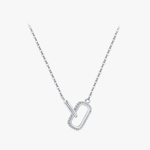 Simple Style Lock Sterling Silver Plating Inlay Zircon Rhodium Plated Necklace