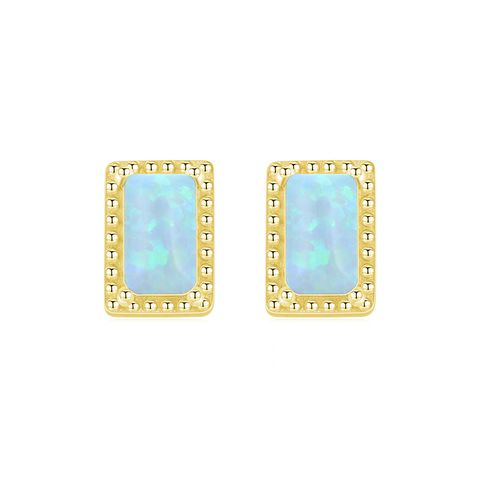 Elegant Rectangle Sterling Silver Inlay Opal Zircon Rhodium Plated Women's Rings Earrings