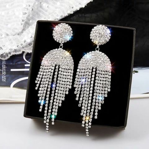 Wholesale Jewelry 1 Pair Luxurious Tassel Rhinestone Chandelier Earrings