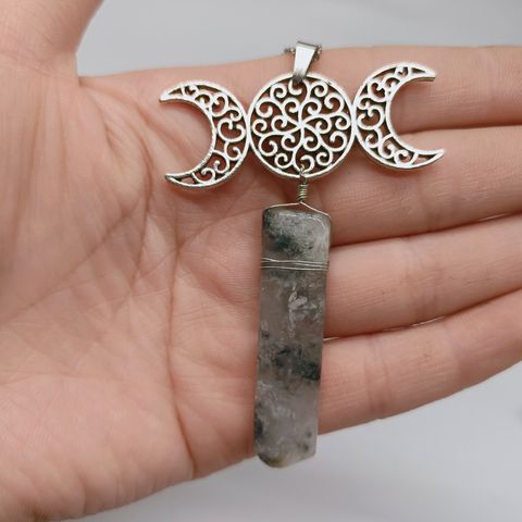 Retro Round Moon Rectangle Crystal Women's Pendant Necklace