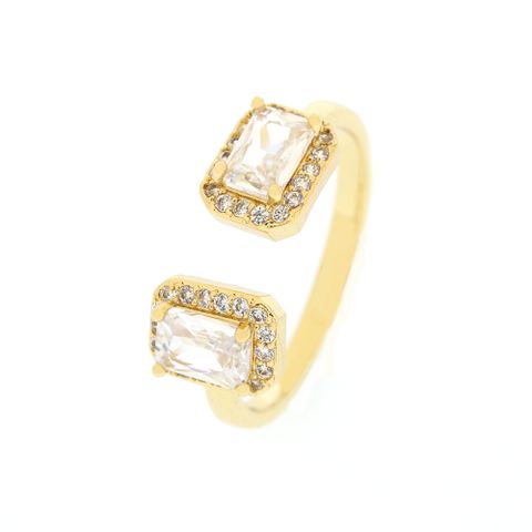 Copper 18K Gold Plated IG Style Sweet Commute Inlay Square Zircon Open Rings