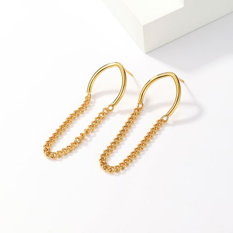 1 Pair Simple Style Tassel Solid Color Plating Chain 201 Stainless Steel 18K Gold Plated Drop Earrings