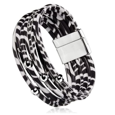 Retro Leopard Pu Leather Beaded Layered Women's Bracelets 1 Piece