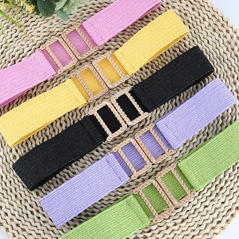 Estilo Étnico Color Sólido El Plastico Sorbete Cinturón Tejido Mujeres Cinturones Tejidos