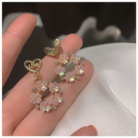 Wholesale Jewelry Sweet Heart Shape Flower Bow Knot Alloy Rhinestones Pearl Drop Earrings Ear Studs