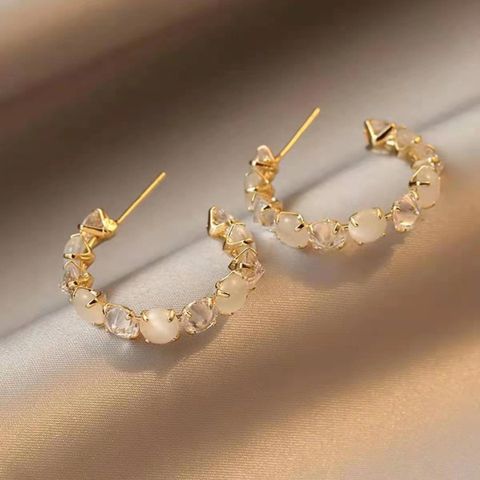 1 Pair Elegant C Shape Plating Inlay Alloy Opal Ear Studs