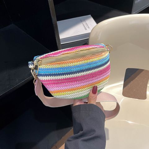 Women's Classic Style Color Block Straw Waist Bags