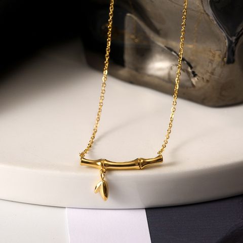 Wholesale Chinoiserie Bamboo Titanium Steel 18k Gold Plated Necklace