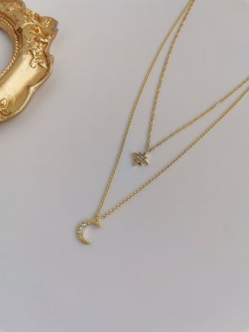 Casual Star Moon Copper Plating Inlay Zircon 14k Gold Plated Layered Necklaces