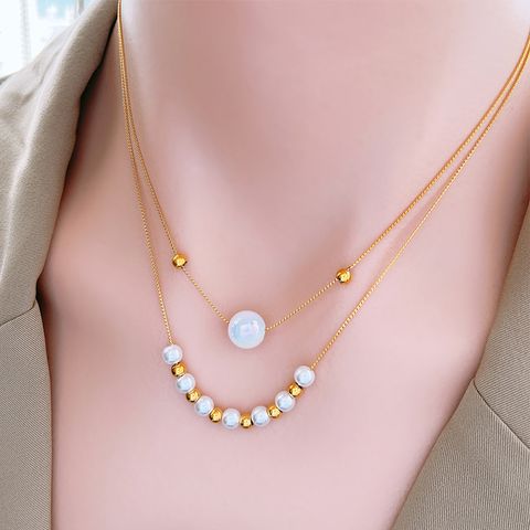 Wholesale Lady Pearl Shell Titanium Steel Layered Necklaces