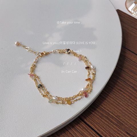 Sweet Colorful Freshwater Pearl Copper Beaded Plating Bracelets