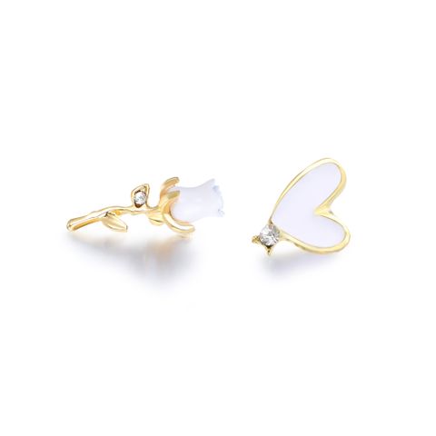 Wholesale Jewelry 1 Pair Sweet Cherry Heart Shape Butterfly Alloy Artificial Crystal Artificial Pearls Artificial Diamond Gold Plated Ear Studs