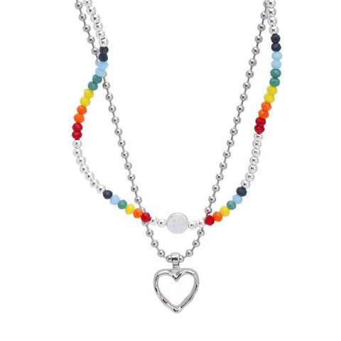 Wholesale Retro Heart Shape Smiley Face Titanium Steel Layered Necklaces
