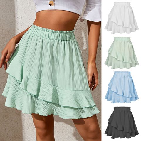 Summer Cute Solid Color Polyester Above Knee Skirts