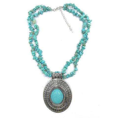 Retro Oval Alloy Turquoise Gravel Wholesale Pendant Necklace