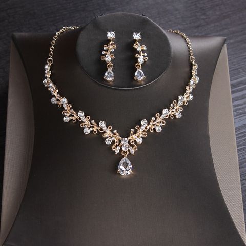 Elegant Water Droplets Alloy Inlay Crystal Rhinestones Women's Earrings Necklace