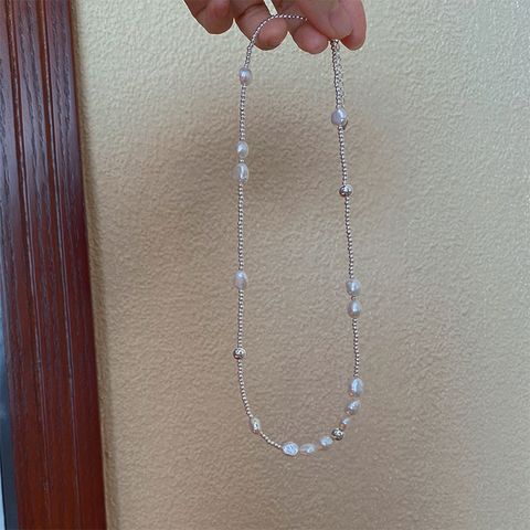 Simple Style Round Sterling Silver Beaded Pearl Necklace