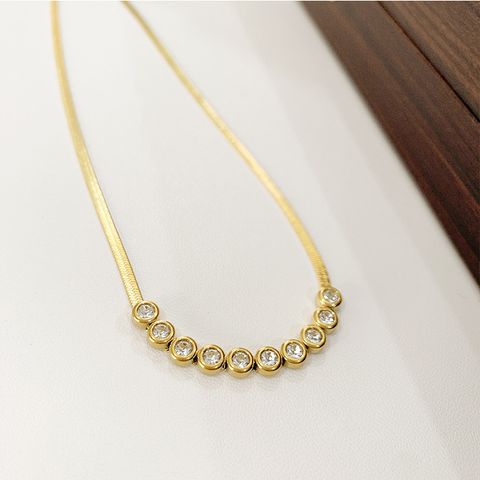 Wholesale Simple Style Round Titanium Steel Zircon Necklace
