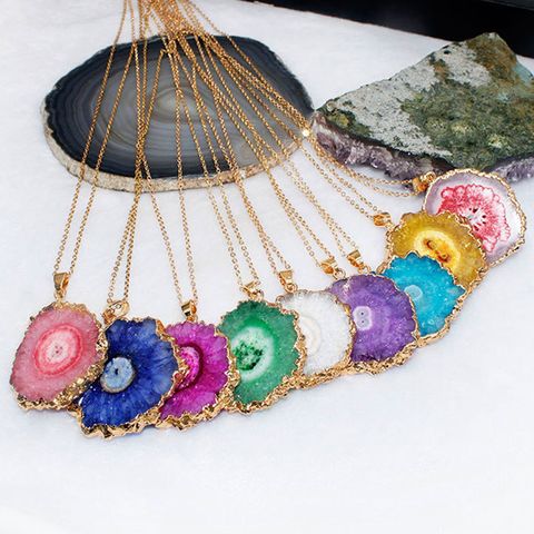 Casual Irregular Agate Brass Gold Plated Natural Stone Wholesale Necklace Pendant