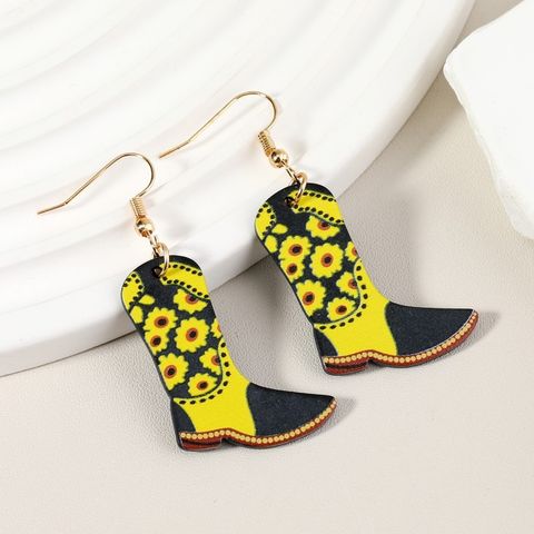 Wholesale Jewelry 1 Pair Funny Cowboy Boot Chrysanthemum Arylic Alloy Drop Earrings