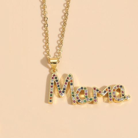 Wholesale MAMA Letter 304 Stainless Steel Copper Plating Inlay Zircon Necklace