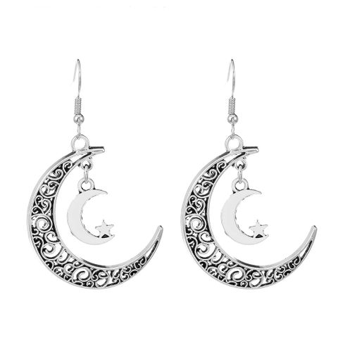 Wholesale Jewelry 1 Pair Vintage Style Star Moon Alloy 14k Gold Plated Dangling Earrings