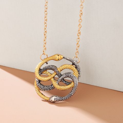 Original Design Snake Alloy Hollow Out 14k Gold Plated Couple Pendant Necklace