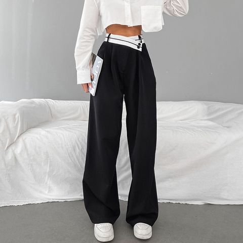 Women's Street Basic Solid Color Full Length Patchwork Pleated Casual Pants