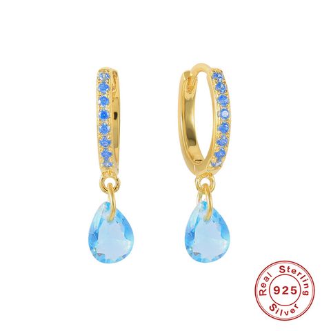 1 Pair Simple Style Water Droplets Sterling Silver Inlay Gem Earrings