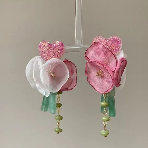 Wholesale Jewelry 1 Pair Fairy Style Flower Mixed Materials Earrings