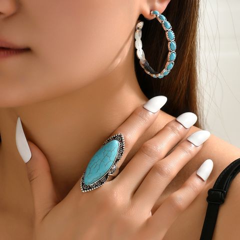 Ethnic Style Geometric Alloy Turquoise Inlay Turquoise Women's Rings Earrings