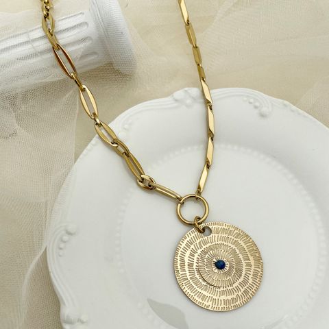304 Stainless Steel 14K Gold Plated Elegant Luxurious Ethnic Style Plating Inlay Round Stripe Natural Stone Pendant Necklace