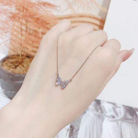 Simple Style Butterfly Copper Inlay Zircon Necklace