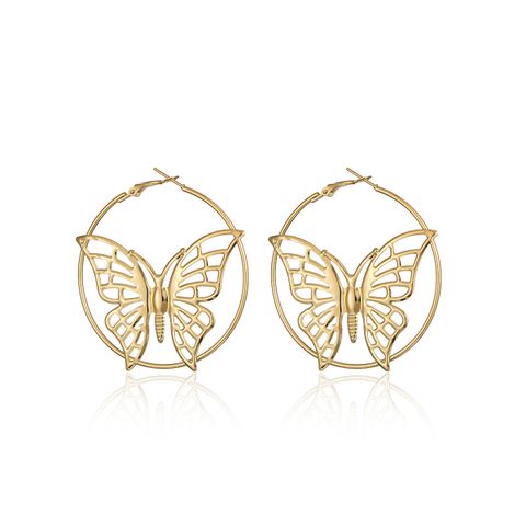 1 Pair Exaggerated Butterfly Hollow Out Metal Hoop Earrings