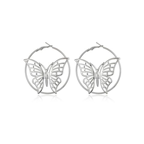 1 Pair Exaggerated Butterfly Hollow Out Metal Hoop Earrings