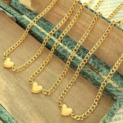 Wholesale Hip-hop Simple Style Heart Shape Titanium Steel 18k Gold Plated Pendant Necklace