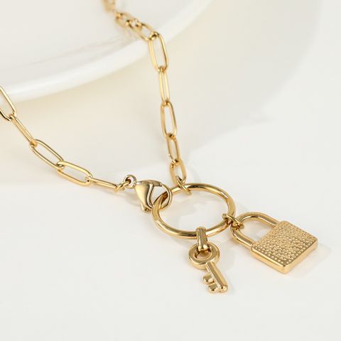 Stainless Steel Simple Style Plating Key Lock Necklace