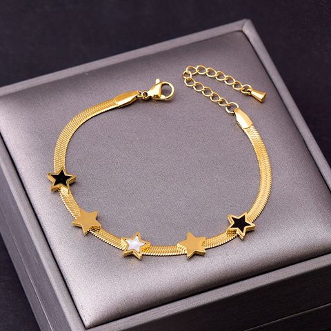 Lady Star Heart Shape 304 Stainless Steel 18K Gold Plated Acrylic Shell Bracelets In Bulk