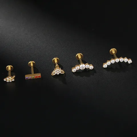 Wholesale Simple Style Leaf Titanium Steel Zircon Lip Stud