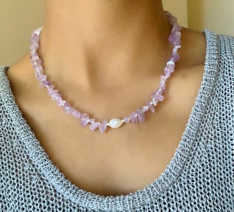 Choker Freshwater Pearl Necklace Purple Special-shaped Stone Cold Wind Necklace Accessories