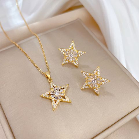 Titanium Steel Copper Simple Style Plating Inlay Star Artificial Gemstones Earrings Necklace