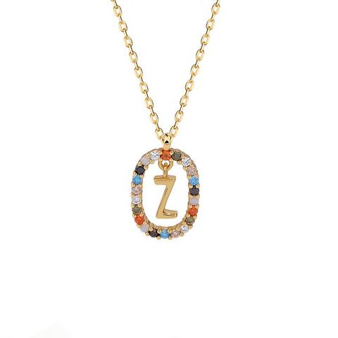 Retro Letter Oval Sterling Silver Inlay Zircon Pendant Necklace 1 Piece